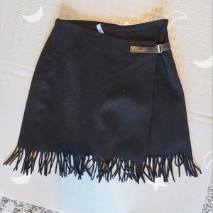 Vintage Black Frill Crossover Buckle Skirt